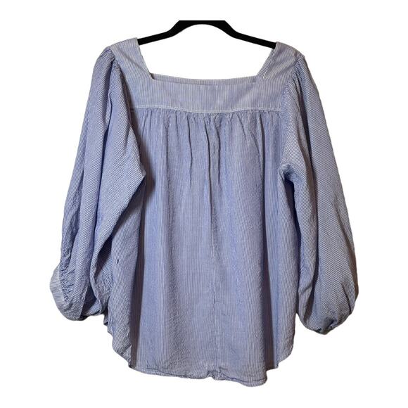Loft Ann Taylor Striped Square Neck Blouse Medium Blue White - Picture 2 of 6